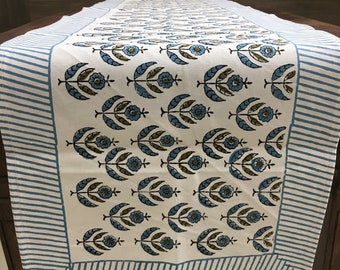 Hand Block Print Cotton Table Runner, Boho Dinner Decor