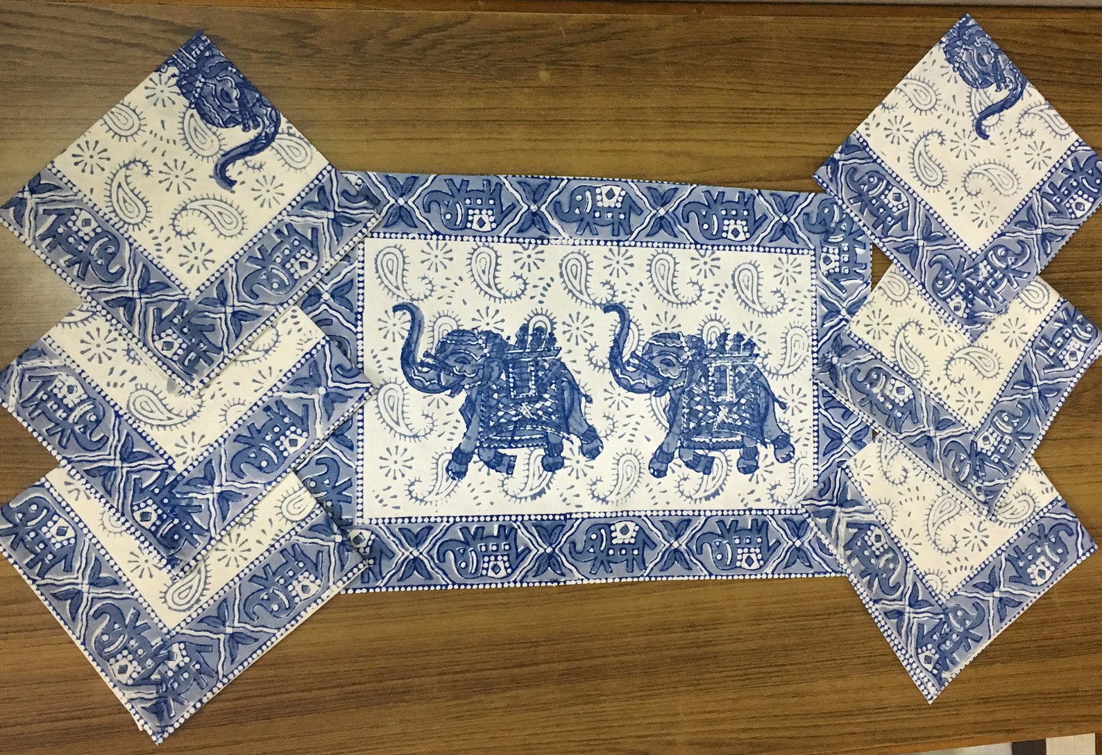 Elephant placemat/Blue placemats and napkins set 6/Fabric Etsy