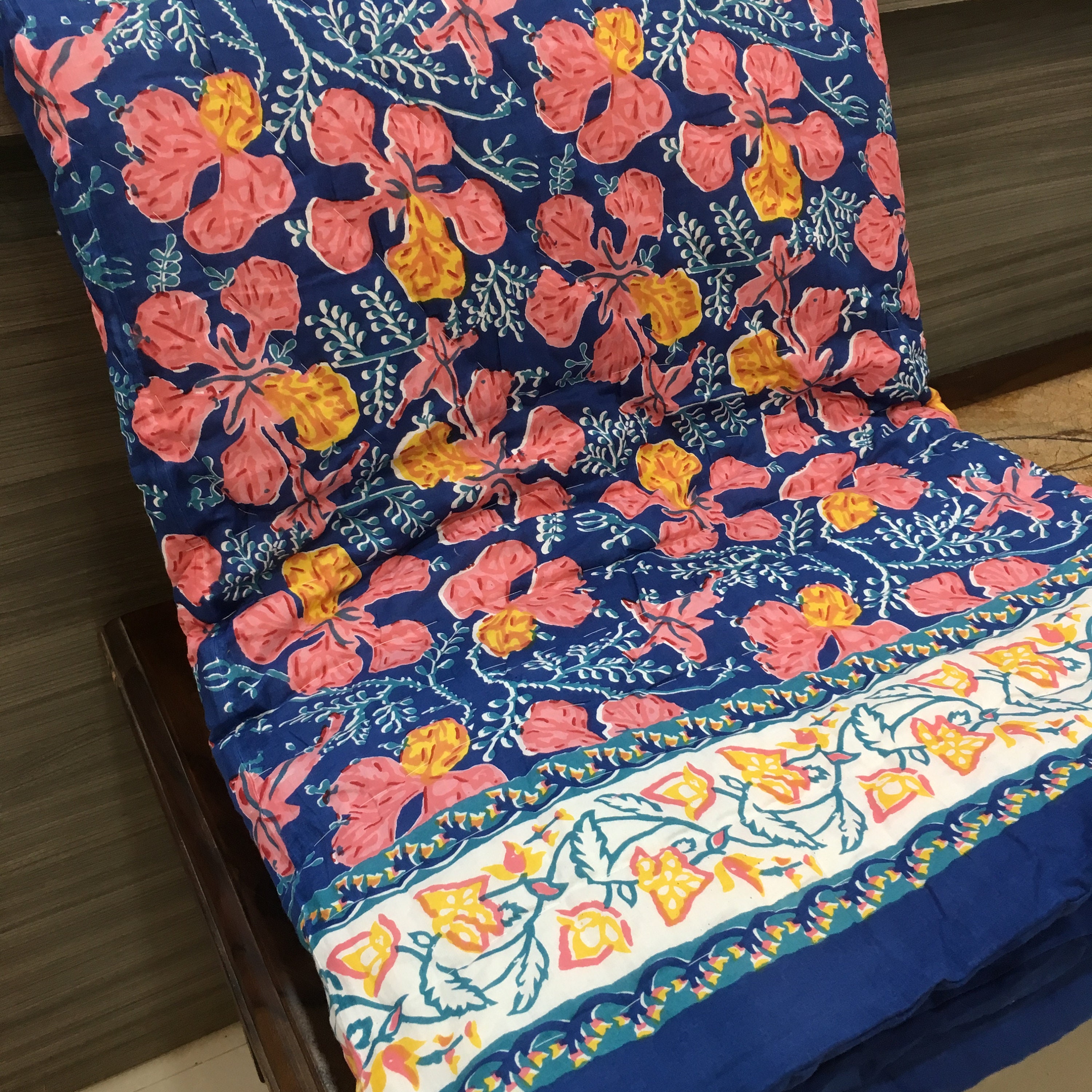 Navy Anokhi Quilt Queen Size Indian Block Print Quilt Jaipur Etsy UK