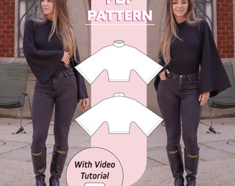 Schnittmuster für Glockenärmel-Pullover: Vanessa Flare Jersey Top (PDF-Muster)