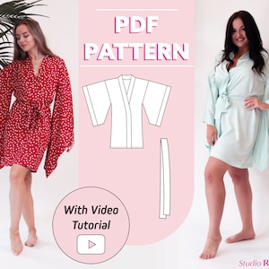 Bata kimono para mujer con cinturón / Bata kimono Kaira / Tallas 0 a 20 de EE. UU. / Patrón de costura en PDF / A0, A4, carta de EE. UU.