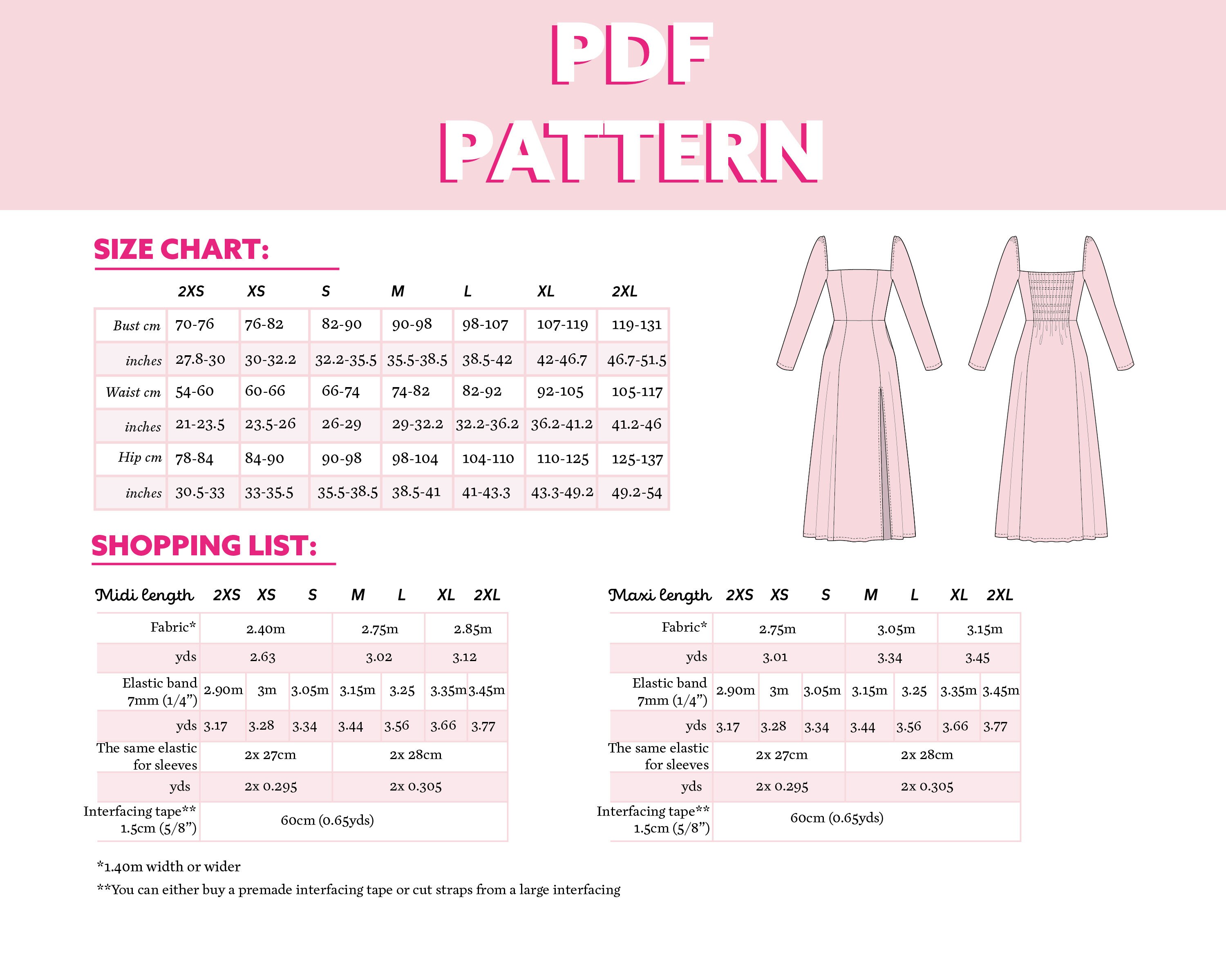Long Sleeve Midi Dress Sewing Pattern With Slit Skirt (PDF Pattern) (US ...