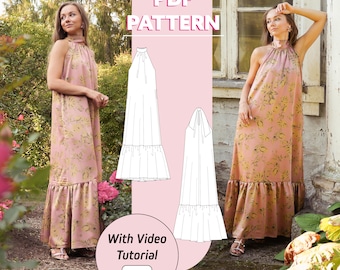Damen Neckholder Maxikleid Schnittmuster (PDF)