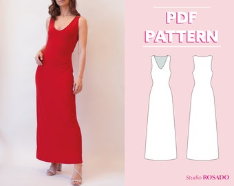 Womens maxi tank top stretch dress | Lelia maxi dress | US 2-12 | PDF sewing pattern | A0, A4, US letter print