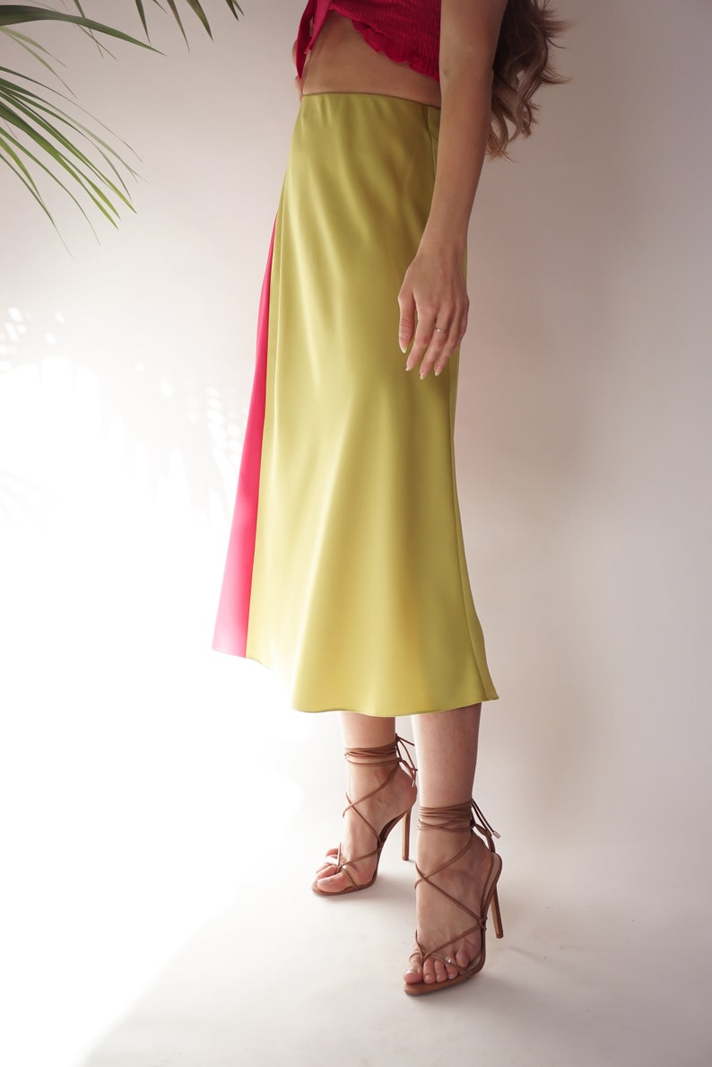 Womens Bias Cut Midi Skirt With a Slit Mila Silk Satin Skirt Etsy