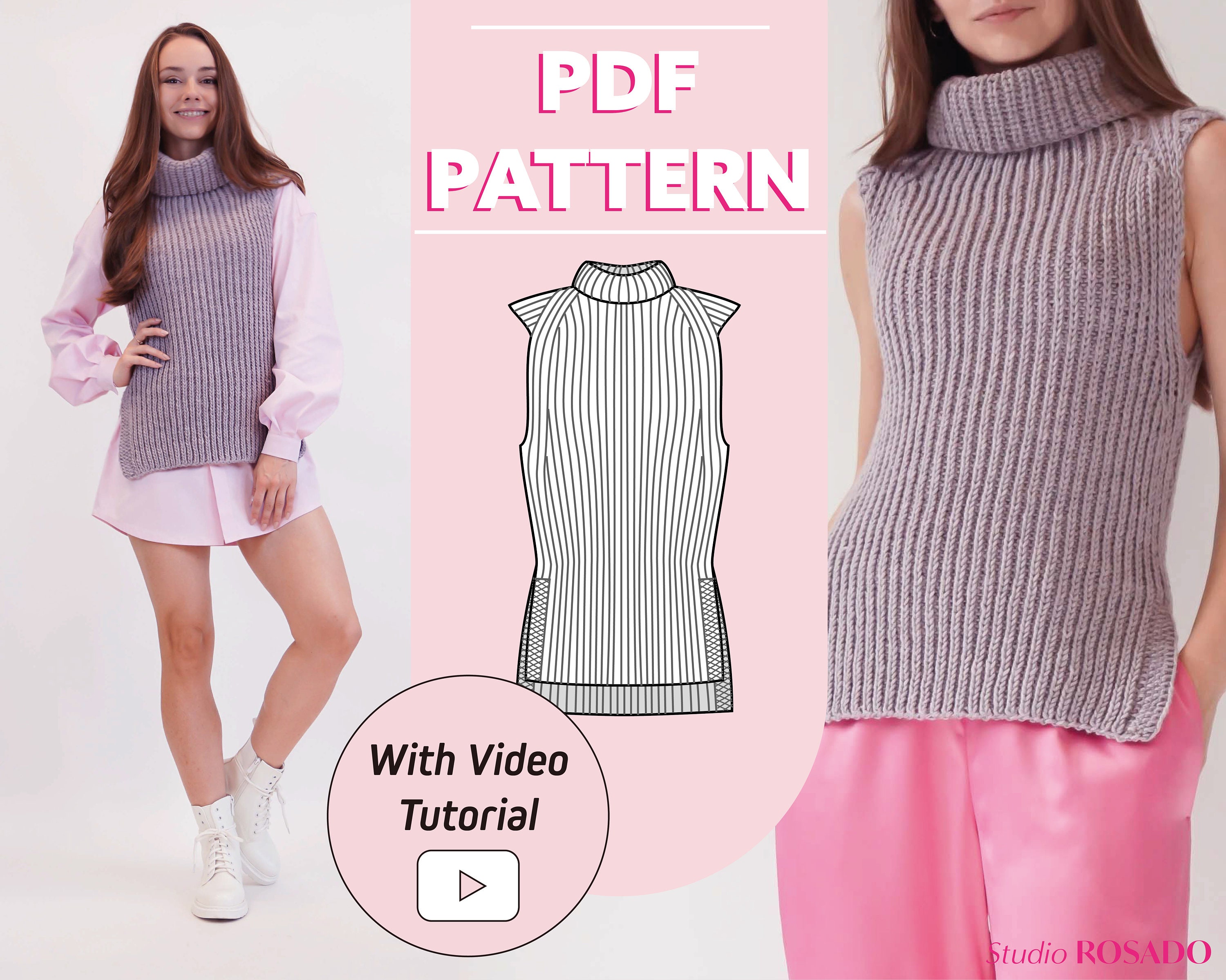 Womens Turtleneck Vest Knitting Pattern 