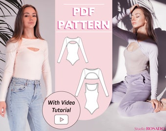 Frauen Bodysuit Schnittmuster: Rosanna Langarm Trikot (PDF-Muster) (US 0-20)