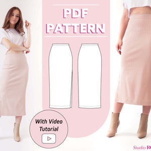 Womens slit midi stretch skirt | Pia jersey skirt | PDF sewing pattern | Instant Download | US 2-12 | A0, A4, U.S letter, Printshop
