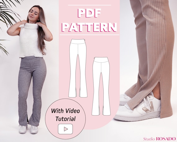 Womens Split Flare Pants Ylva Stretch Trousers PDF Sewing Pattern