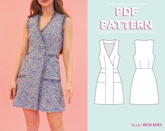 Womens vest & dress | Lydia wrap mini dress lined vest with pockets | US 2-12 | PDF sewing pattern | A0, A4, US letter print