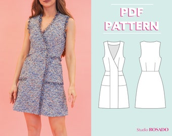Wrap Mini Dress & Vest Sewing Pattern with Pockets (US 2-12) (PDF Pattern)