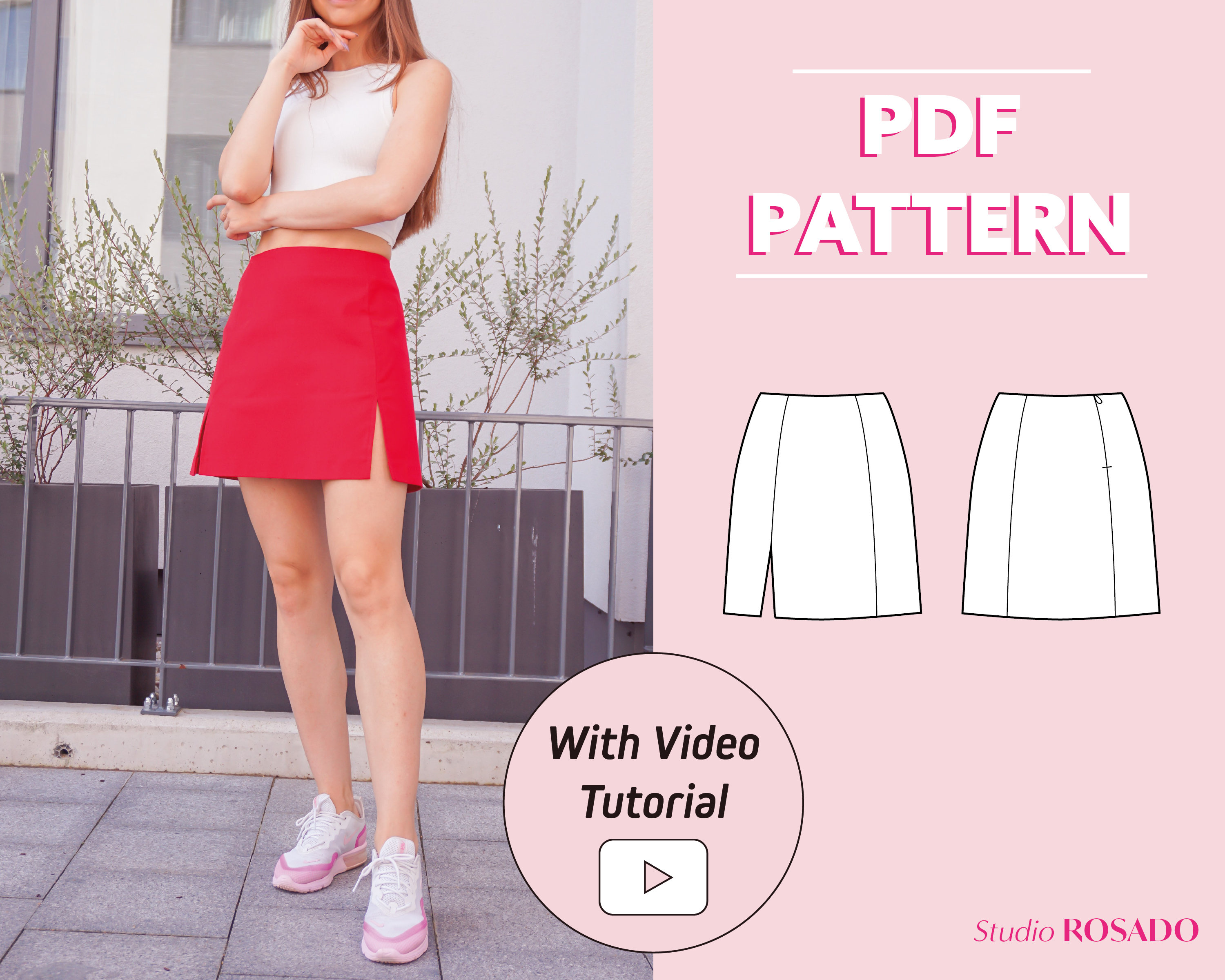 Side-slit Mini Skirt PDF Sewing Pattern Sizes 4-16 EU ...