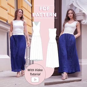 Womens Contrast Maxi Dress | Frankie Dress with Pockets | US 0-20 | PDF sewing pattern | A0, A4, US letter print