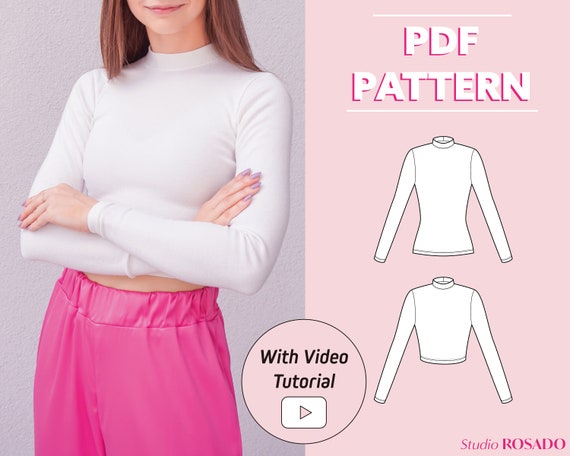 PDF Leia Backless Top Digital SEWING Pattern Long Sleeved Crop Shirt Diy  Fall Clothing Instant Download A4, A0, Letter Xs,s,m,l, Xl 