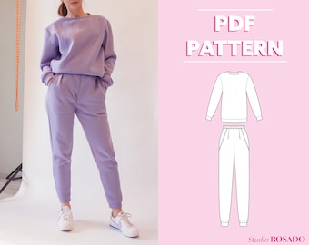 Damen Sweatsuit | Damen Jogginghose mit Taschen | UNS 2-12 | Unisex-Sweatshirt | XXS - XXL | pdf Schnittmuster | A0, A4, US-Brief
