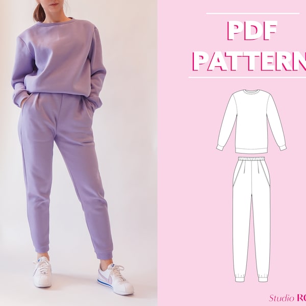 Womens sweatsuit | Womens sweatpants with pockets | US 2-12 | Unisex sweatshirt | XXS - XXL | pdf sewing pattern | A0, A4, us letter