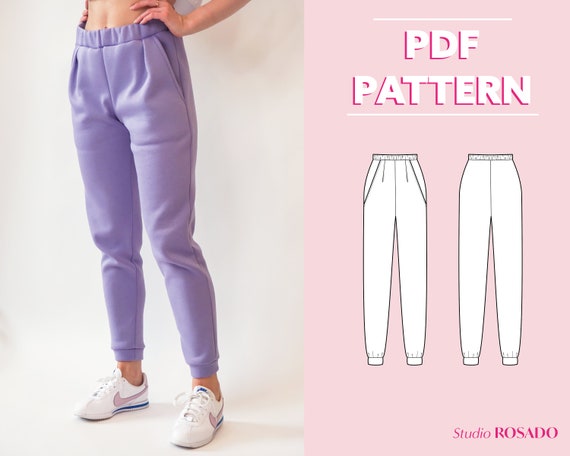 Womens High-waist Sweatpants, Elastic Waist & Pockets Melian Joggers US  2-12 PDF Sewing Pattern A0, A4, US Letter 