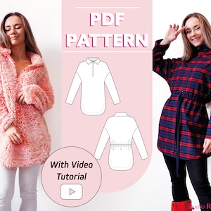 Sudadera de mujer / Jersey Zoe con media cremallera / Suéter con cremallera / XS-2XL / Patrón de costura en PDF con videotutorial / A0, A4, carta de EE. UU.