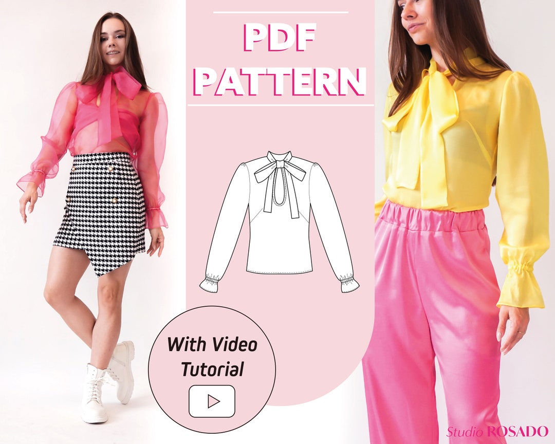 Womens Bow Tie Blouse Sewing Pattern: Marianne Top (PDF Pattern) (US 0 ...