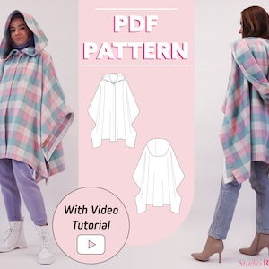 Hooded poncho cape | Cybele adults cape with a hood | One size | PDF sewing pattern | A0, A4, US letter