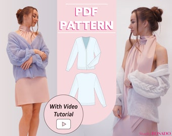 Mohair Cardigan Knitting Pattern: Mirela Cable Knit Top (PDF Pattern) XS-2XL