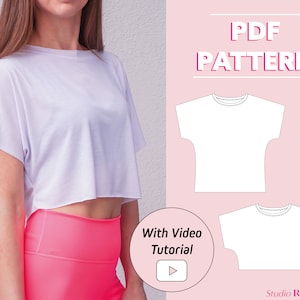 Camiseta y top corto fáciles de mujer / Camiseta sencilla Kristin / Tallas 0 a 20 de EE. UU. / 32 a 52 de UE / Patrón de costura en PDF / A0, A4, carta de EE. UU.