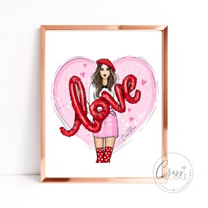 Valentine's Day Lovely Girl, Fashion Art Printable Illustration
