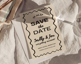 Wavy Save The Date, Minimal Save The Date Template, Editable Wedding Stationary, Digital Save The Date Card, Bold Save The Date Printable