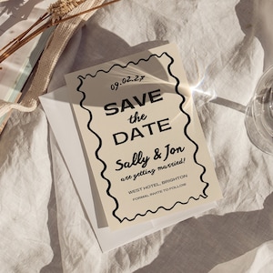 Wavy Save The Date, Minimal Save The Date Template, Editable Wedding Stationary, Digital Save The Date Card, Bold Save The Date Printable