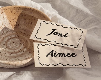 Neutral Wavy Custom Place Cards Template, Handwritten Style Wavy Place Cards, Editable Wedding Stationary, Place Card Printable Templates