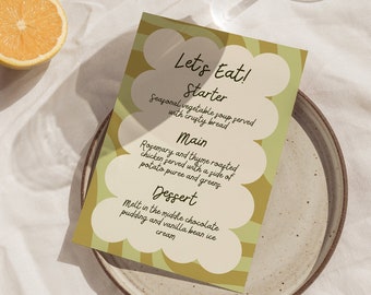 Green Retro Wavy Menu Template, Groovy Custom Menu, Editable Menu Template, Editable Wedding Menu, Custom Menu Template, Retro 70s Menu