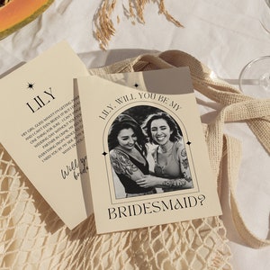 Minimale Boho Brautjungfer Vorschlag Kartenvorlage, modern Willst du meine Brautjungfer Karte, DIY Brautjungfer Vorschlag, bearbeitbare Hochzeit stationär