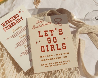 Let's Go Girls Bachelorette Invitation Template, Editable Cowgirl Bachelorette Weekend Invitation, Nash Bash Bachelorette Party Itinerary