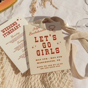 Let&#39;s Go Girls Bachelorette Invitation Template, Editable Cowgirl Bachelorette Weekend Invitation, Nash Bash Bachelorette Party Itinerary