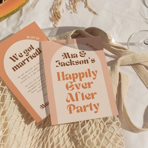 Peach Happily Ever After Party Invitation Template, Arch Wedding Elopement Announcement Card, Editable Wedding Stationary, We Eloped Card
