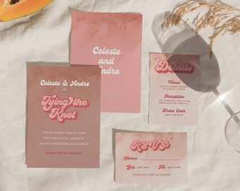 Retro Wedding Invitation Bundle, Colorful Wedding Invite Suite, Wedding Stationary Bundle, Unique Wedding Invitation Printable, RSVP Cards