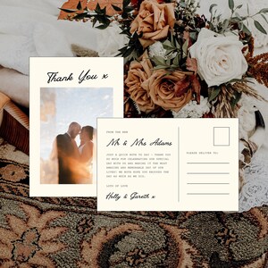 Cartão postal modelo de cartão de agradecimento de casamento, foto de agradecimento de casamento para impressão, estacionário de casamento editável, cartões de agradecimento com foto para impressão