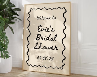 Wavy Border Bridal Shower Sign Template, Minimal Hand Drawn Bridal Shower Welcome Sign, Editable Custom Sign, Bridal Welcome Sign Template