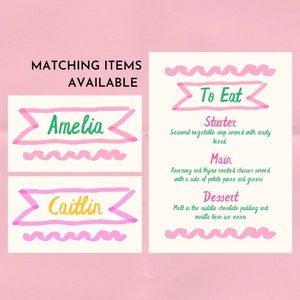 Set of 4 Custom Place Cards Template, Bright Handwritten Style Wavy ...