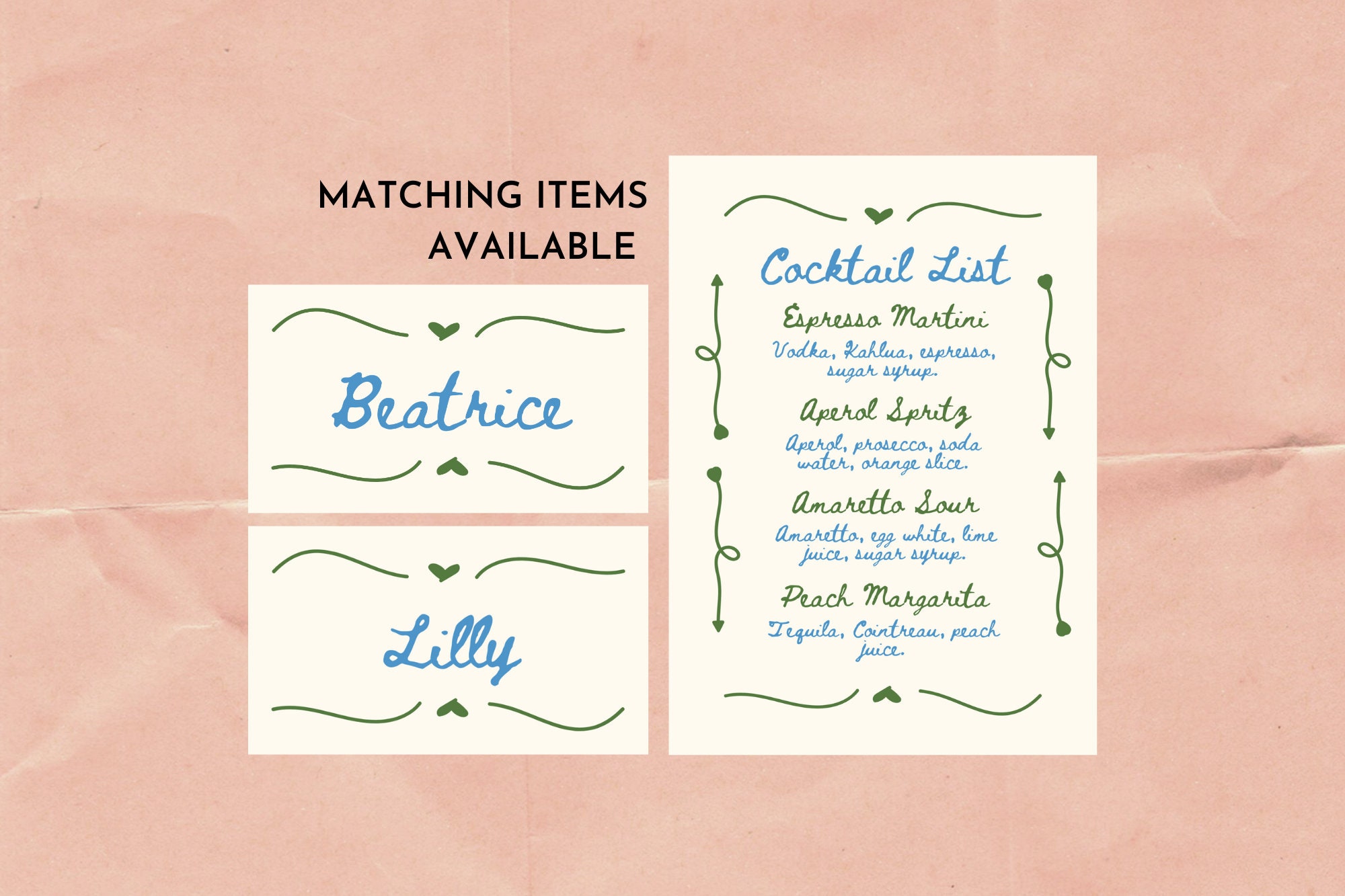 Heart Border Menu Wavy Heart Border Blue + Green Menu Template, Colorful Handwritten Menu ...