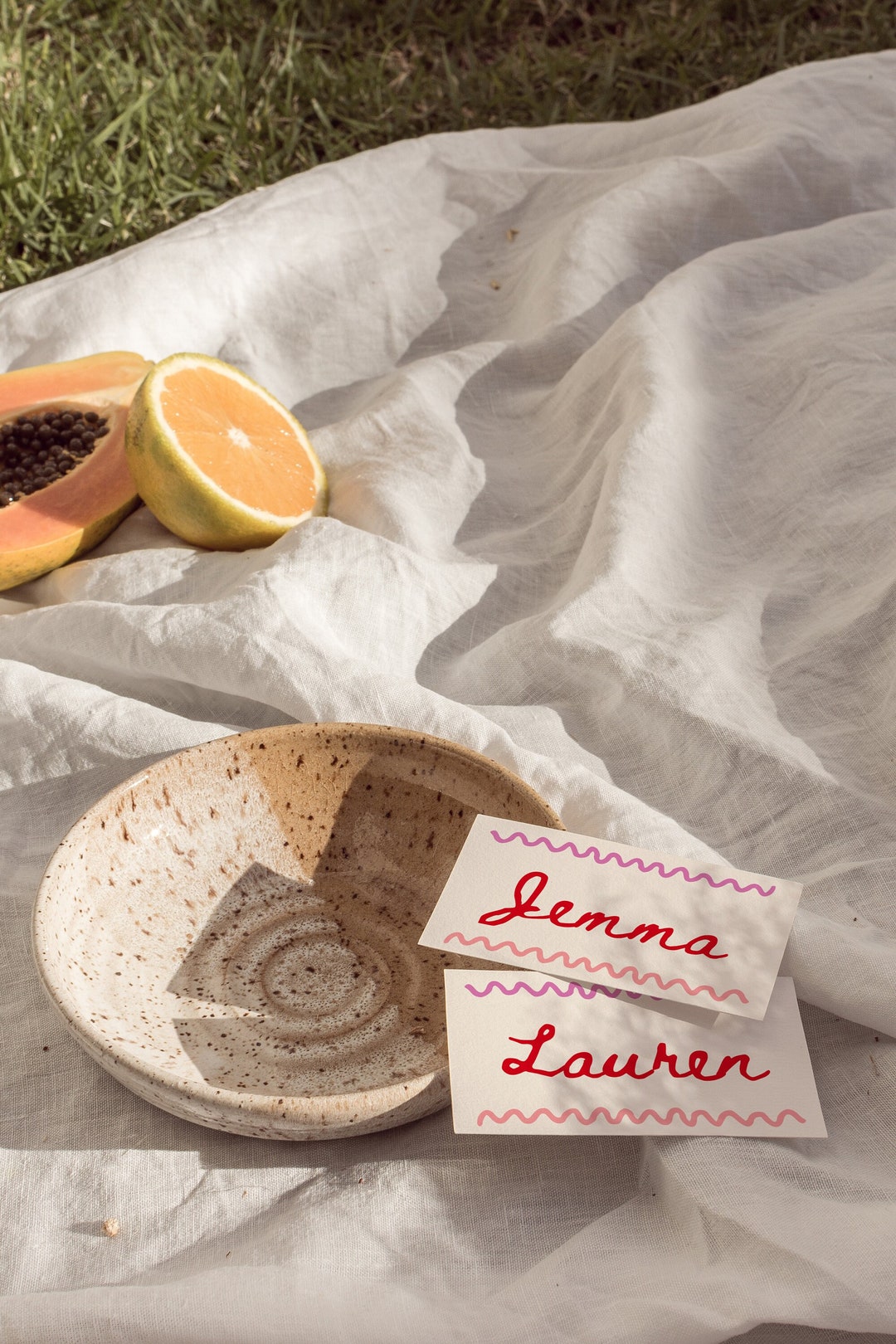 Pink Red Wavy Place Cards Template, Hand Painted Place Cards, Editable