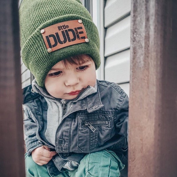 Bonnet pour tout-petits et enfants | Chapeau d'hiver pour jeunes Little Dude | bonnet en tricot pour enfant avec empiècement en cuir | Bonnet souple pour enfants |