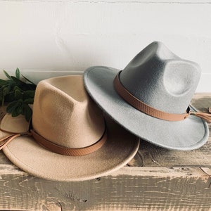 Kids Flat Brim Hat, Wide Brim Felt Fedora,  Fall Winter Style children accessory, girls youth boho vegan hat, family picture matching outfit