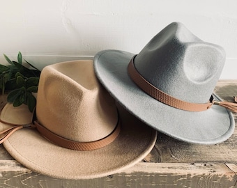 Kids Flat Brim Hat, Wide Brim Felt Fedora,  Fall Winter Style children accessory, girls youth boho vegan hat, family picture matching outfit