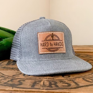 Toddler Kids Hat, Hard to Handle cap, Western cowboy style, children’s trucker, cactus genuine leather patch, baby toddler youth or adult