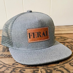 Toddler kids Snapback Hat | FERAL | baby toddler and kids youth size flat bill cap | Trucker style faux leather patch | Wild child gift