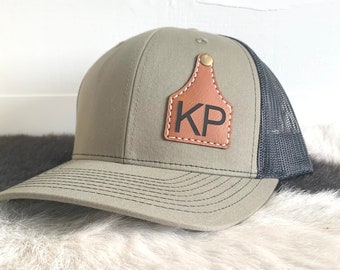 Customizable Cow Tag Hat | Adult Cattle Tag Cap | Richardson 112 or Flat Bill Style | Personalize w/ Brand, Logo or Initials | Faux Leather