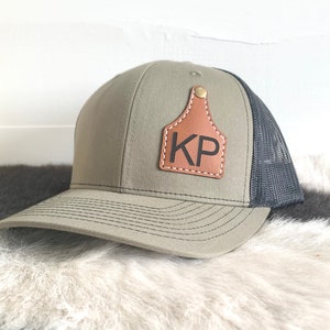 Customizable Cow Tag Hat | Adult Cattle Tag Cap | Richardson 112 or Flat Bill Style | Personalize w/ Brand, Logo or Initials | Faux Leather