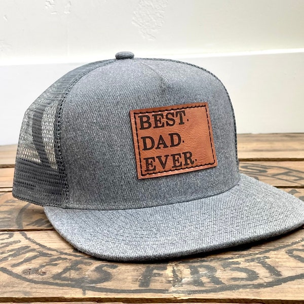 Best Dad Ever Snapback Hat | Father’s Day Cap | faux leather patch flat bill trucker | New Dad Pregnancy Announcement | Gift Dad Hat | Daddy