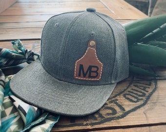 Custom Cow Tag Hat Kid Size, Cattle Tag Rancher Hat, Personalize Baby Toddler Youth kid Cowboy cap, ranch brand logo initials leather patch